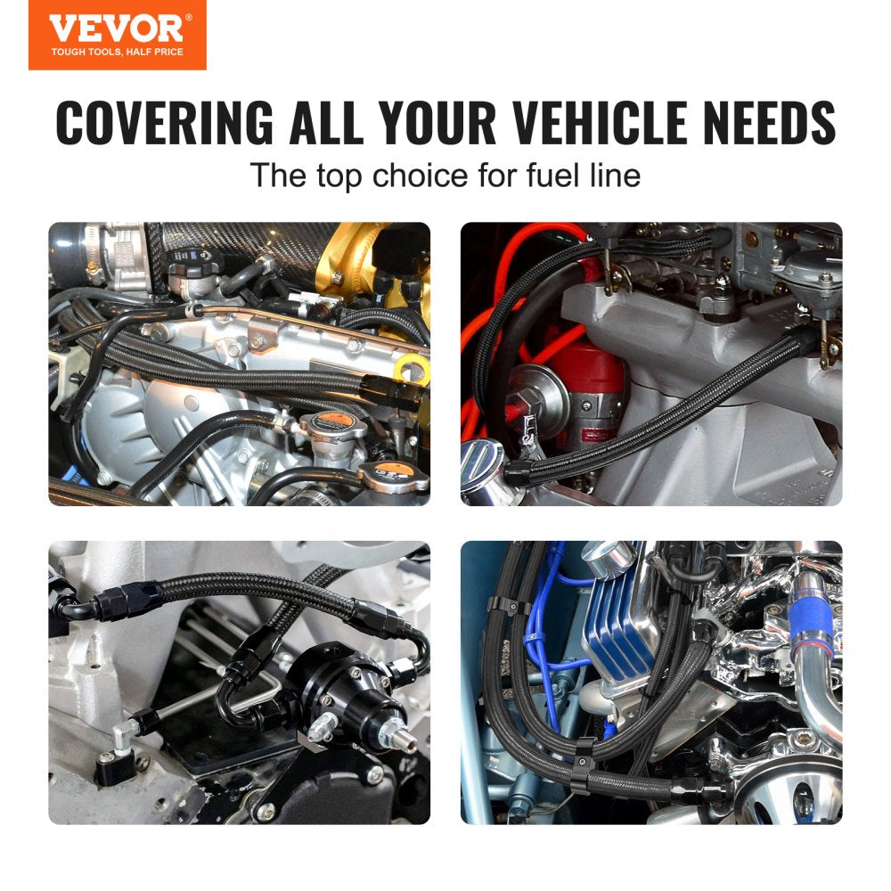 VEVOR 10AN Fuel Line Kit, 10 FT Fuel Hose Kit, 0.55" Nylon Stainless Steel Braided Fuel Line Oil/Gas/Diesel Hose End