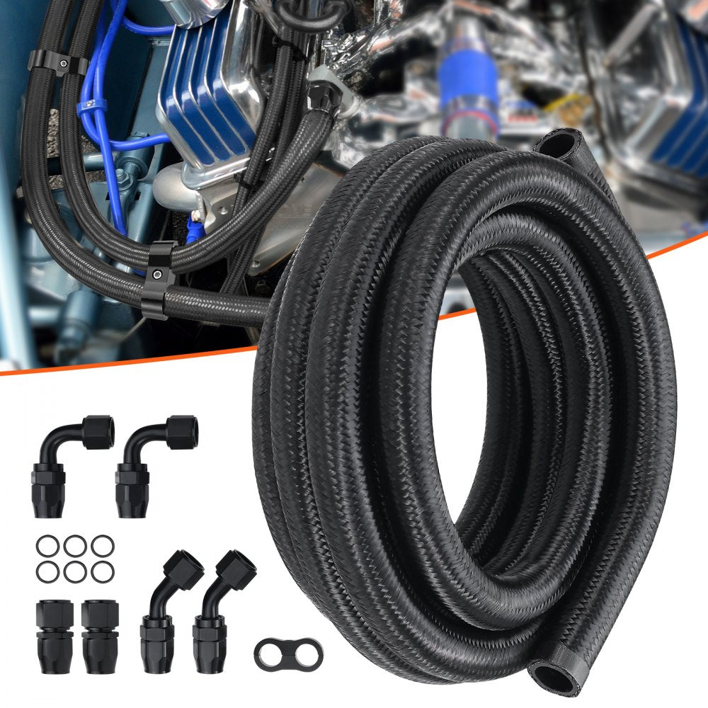VEVOR 10AN Fuel Line Kit, 10 FT Fuel Hose Kit, 0.55" Nylon Stainless Steel Braided Fuel Line Oil/Gas/Diesel Hose End