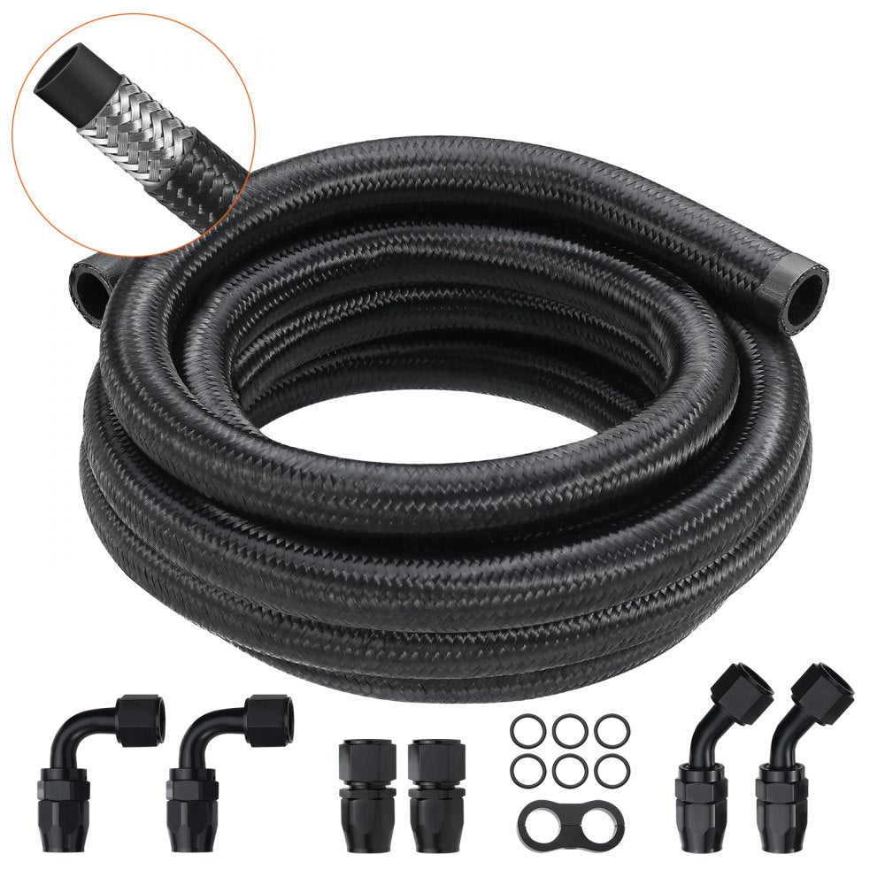 VEVOR 10AN Fuel Line Kit, 10 FT Fuel Hose Kit, 0.55" Nylon Stainless Steel Braided Fuel Line Oil/Gas/Diesel Hose End