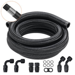 VEVOR 10AN Fuel Line Kit, 10 FT Fuel Hose Kit, 0.55" Nylon Stainless Steel Braided Fuel Line Oil/Gas/Diesel Hose End