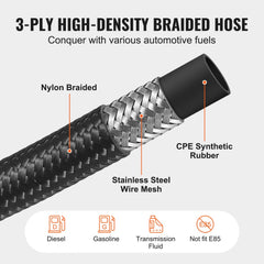 VEVOR 6AN Fuel Line Kit, 20 FT Fuel Hose Kit, 0.34" Nylon Stainless Steel Braided Fuel Line Oil/Gas/Diesel Hose End