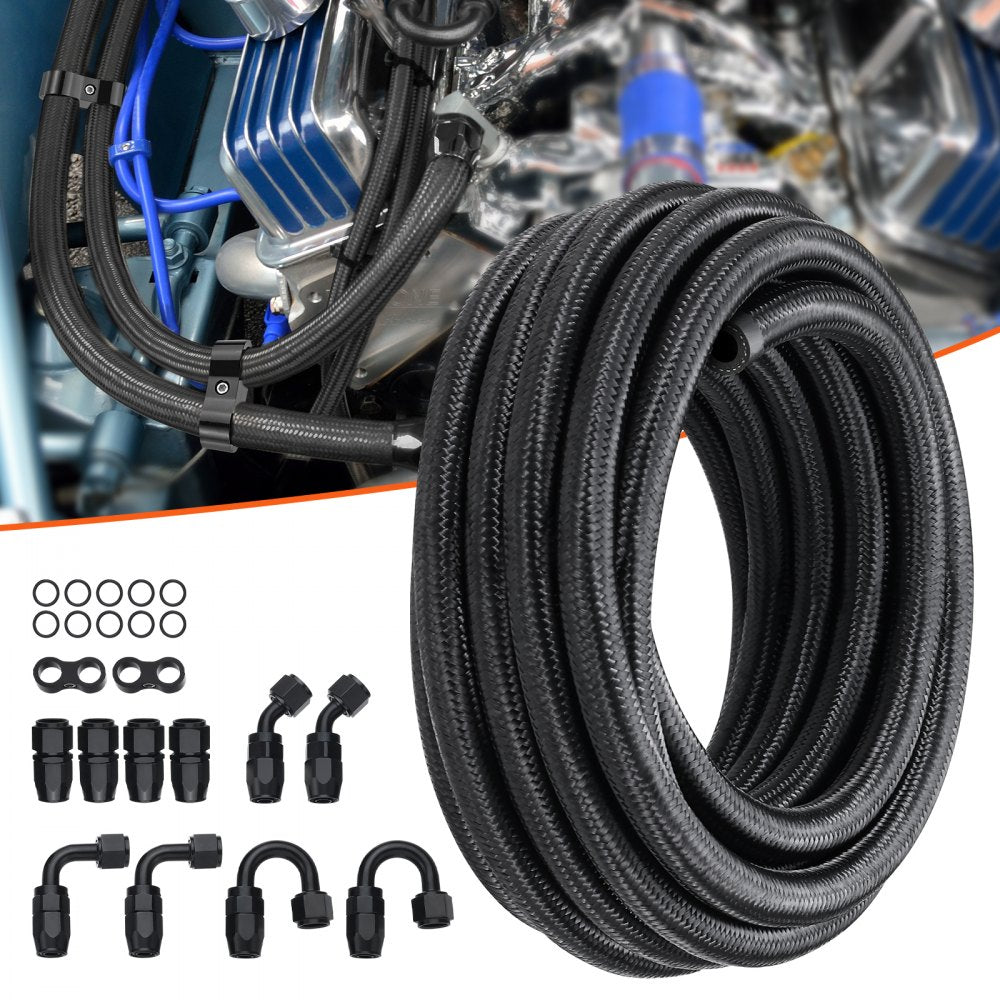 VEVOR 6AN Fuel Line Kit, 20 FT Fuel Hose Kit, 0.34" Nylon Stainless Steel Braided Fuel Line Oil/Gas/Diesel Hose End