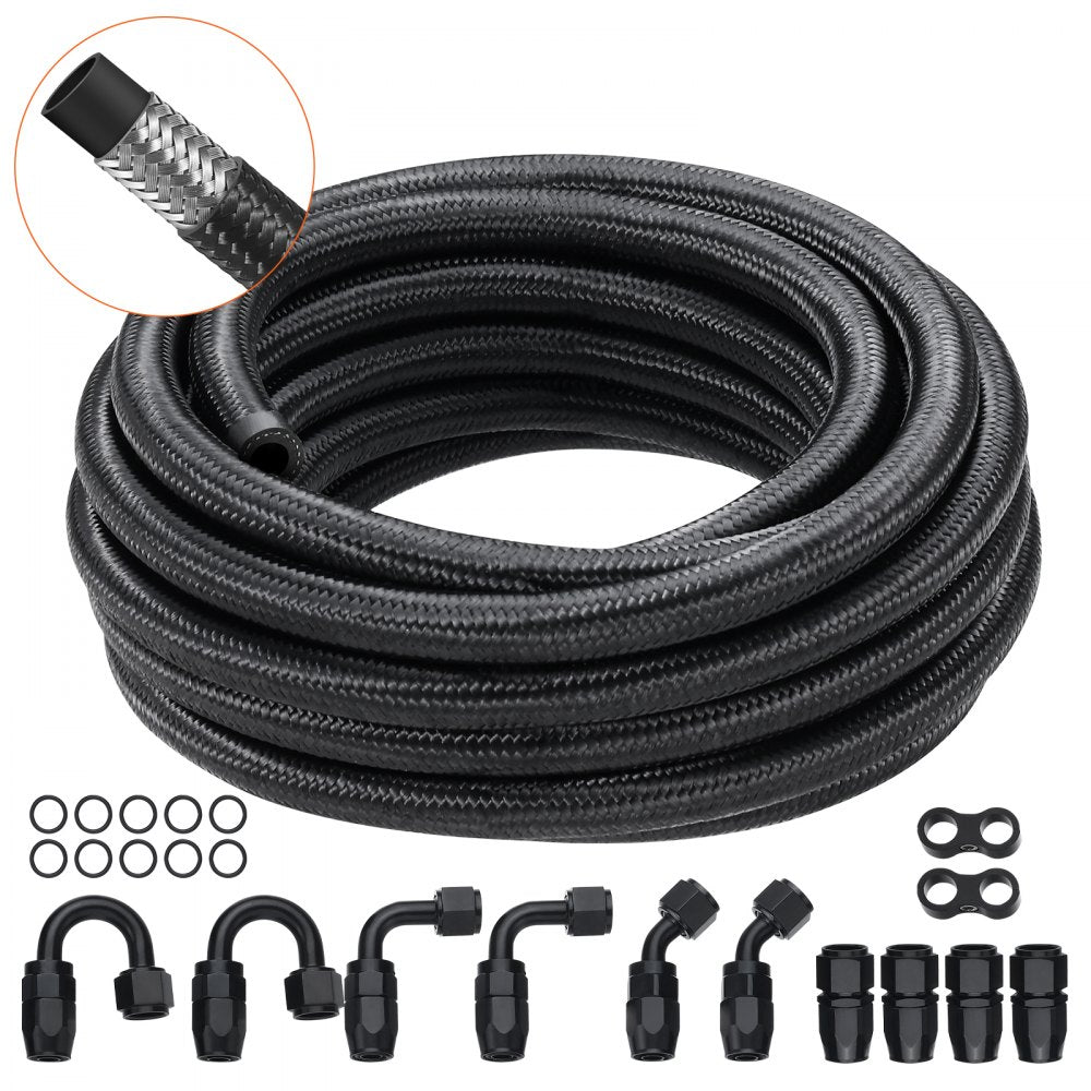 VEVOR 6AN Fuel Line Kit, 20 FT Fuel Hose Kit, 0.34" Nylon Stainless Steel Braided Fuel Line Oil/Gas/Diesel Hose End