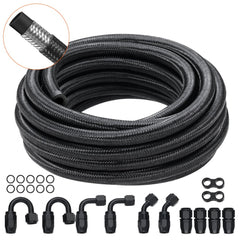 VEVOR 6AN Fuel Line Kit, 20 FT Fuel Hose Kit, 0.34" Nylon Stainless Steel Braided Fuel Line Oil/Gas/Diesel Hose End