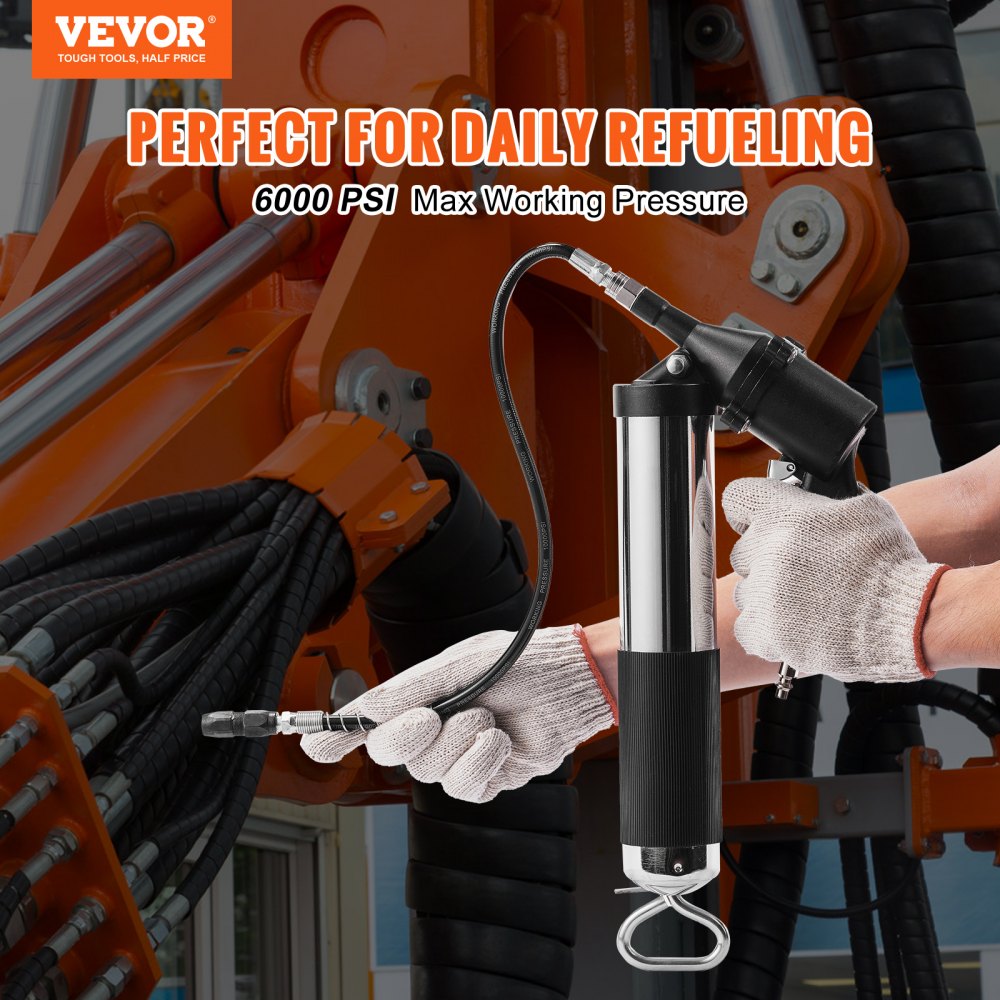 VEVOR Air Operated Grease Gun, 6000PSI, 14 OZ/400 CC Capacity Heavy Duty Pneumatic Grease Gun, with 18.5 Inch Flexible