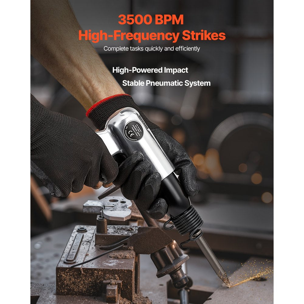 VEVOR Air Hammer, 3500BPM Pneumatic Hammer with 2.76 inch Stroke & 4PCS Chisels Round Shank, Pistol-Grip Compact Air