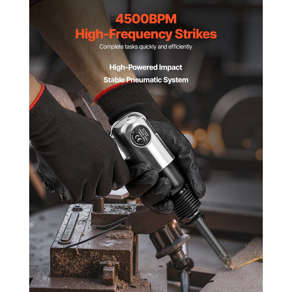 VEVOR Air Hammer, 4500BPM Pneumatic Hammer with 1.57-inch Stroke & 4PCS Chisels Round Shank, Lightweight & Compact Air