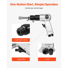 VEVOR Air Hammer, 4500BPM Pneumatic Hammer with 1.57-inch Stroke & 4PCS Chisels Round Shank, Lightweight & Compact Air