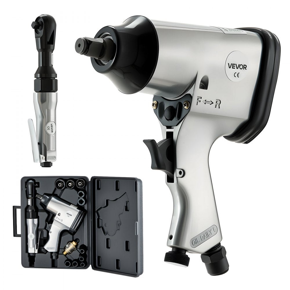 VEVOR 1/2" Air Impact Wrench & 3/8" Ratchet Wrench Combo, 19 Pieces Pro Air Tool and Accessories Kit - Includes 10PCS