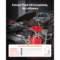 VEVOR 21 Gallon Waste Oil Drain Tank, Air Operated Portable Oil Drainer with Adjustable Funnel Height, Industrial Fluid