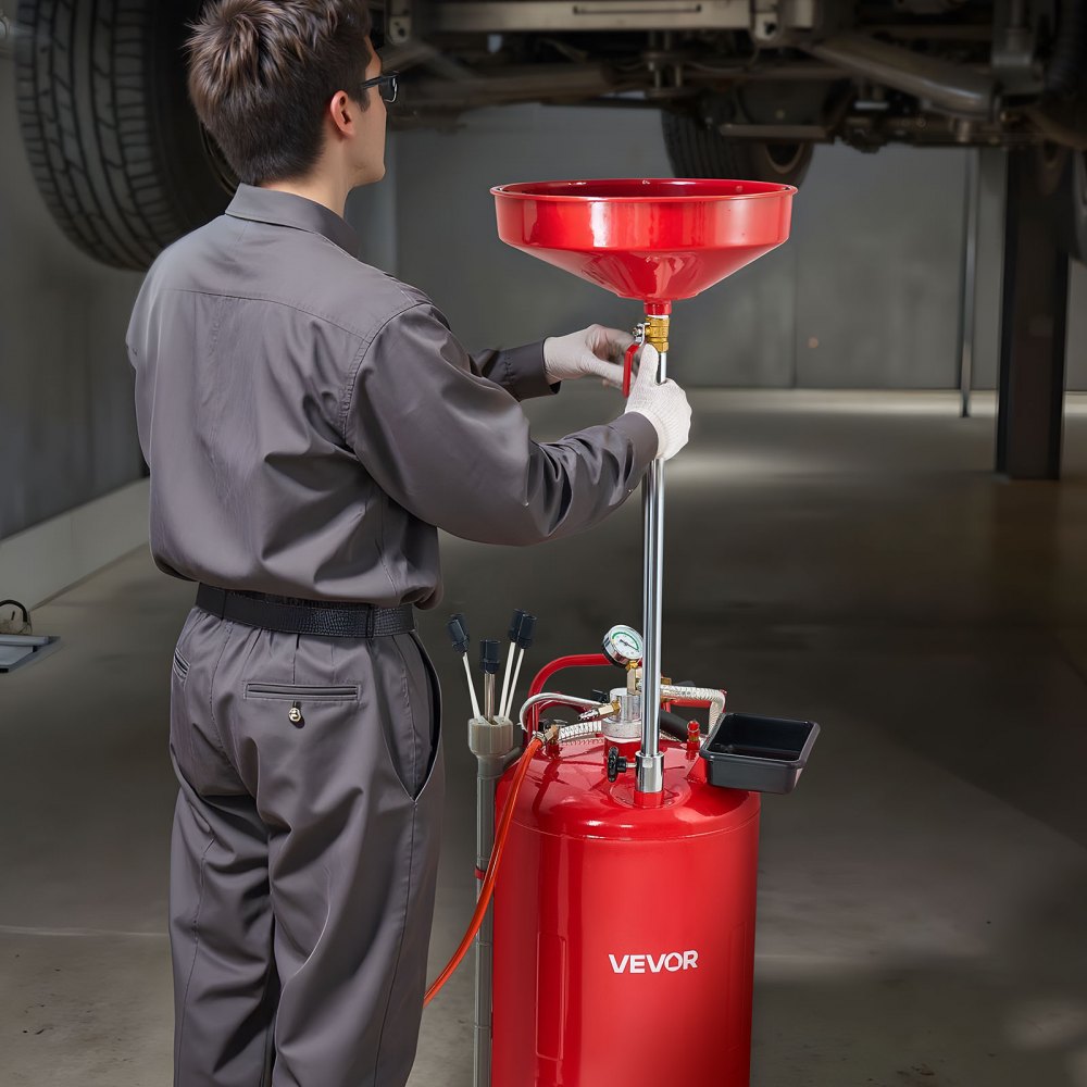VEVOR 21 Gallon Waste Oil Drain Tank, Air Operated Portable Oil Drainer with Adjustable Funnel Height, Industrial Fluid