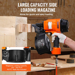 VEVOR Coil Siding Nailer MCN70, 1-3/4" to 2-3/4" 15 Degree Pneumatic Siding Nail Gun, 70-120PSI Air Coil Nailer for