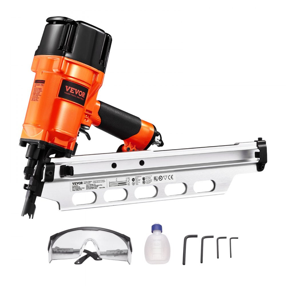 VEVOR Framing Nailer, 2" to 3-1/2" 21 Degree Full Round Head Pneumatic Framing Nailer with Dual Trigger Modes &