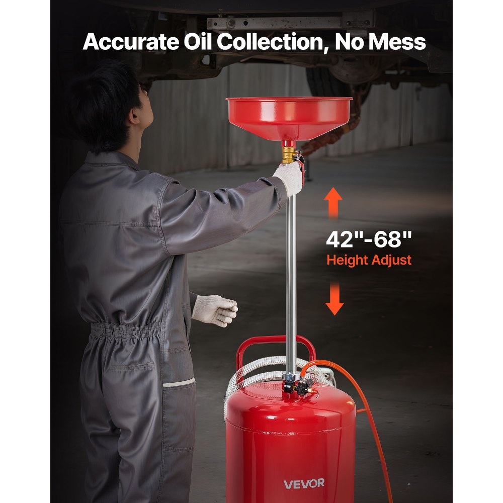 VEVOR 25 Gallon Waste Oil Drain Tank, Air Operated Portable Oil Drainer with Adjustable Funnel Height, Industrial Fluid