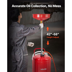 VEVOR 25 Gallon Waste Oil Drain Tank, Air Operated Portable Oil Drainer with Adjustable Funnel Height, Industrial Fluid
