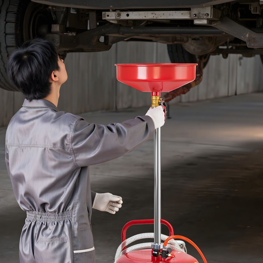 VEVOR 25 Gallon Waste Oil Drain Tank, Air Operated Portable Oil Drainer with Adjustable Funnel Height, Industrial Fluid