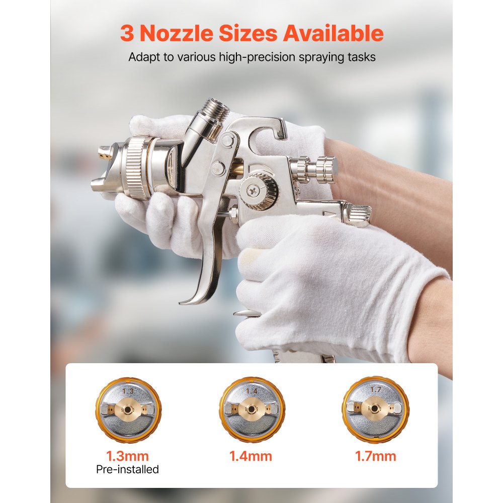 VEVOR LVLP Air Spray Gun, Gravity Feed Paint Sprayer Gun with 3 Nozzles (1.3/1.4/1.7mm), 600ml Capacity Automotive