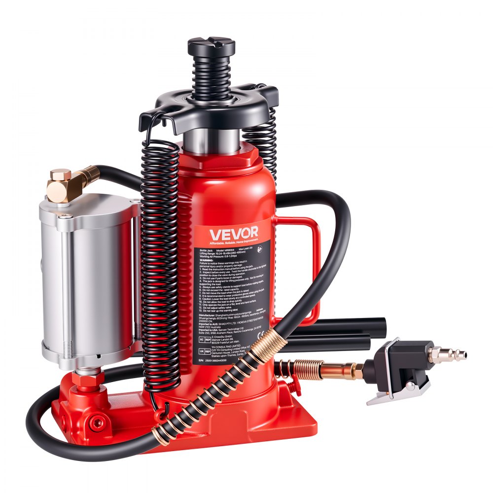 VEVOR Air Hydraulic Bottle Jack, 20 Ton (44092 lbs) Capacity, 10.2-19.5 Inch Lifting Range, Pneumatic/Manual Heavy Duty