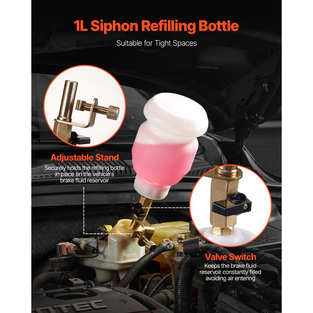 VEVOR Brake Bleeder Kit, 3L Brake Fluid Extractor with 1L Siphon Refilling Bottle & 13 Hose Connectors, Complete Brake