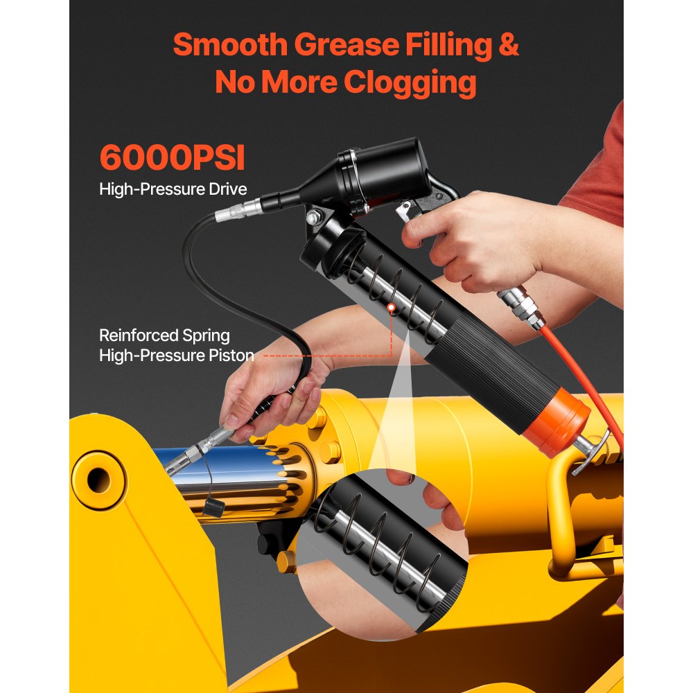 VEVOR Grease Gun, Continuous Cycle Heavy Duty 6000 PSI High Pressure, Pistol Grip Grease Gun Kit with 14 oz Capacity