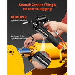 VEVOR Grease Gun, Continuous Cycle Heavy Duty 6000 PSI High Pressure, Pistol Grip Grease Gun Kit with 14 oz Capacity