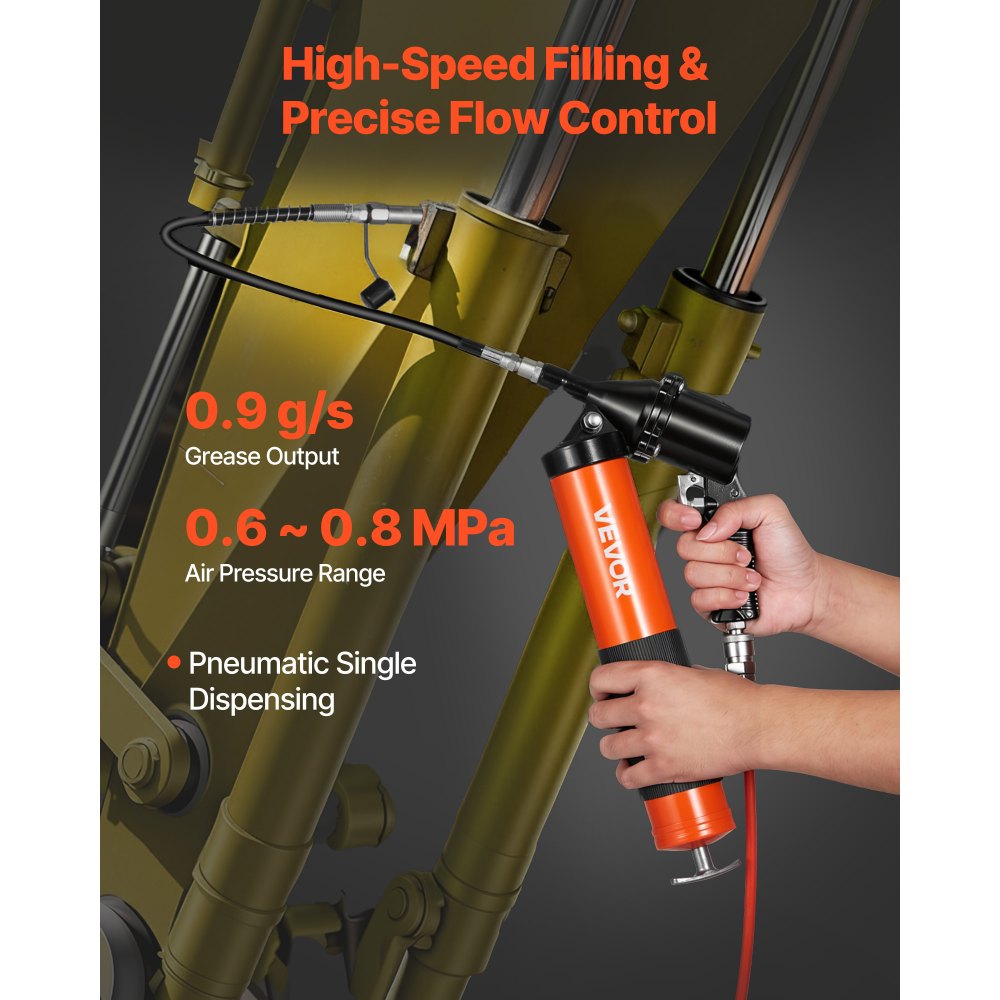 VEVOR Grease Gun, Continuous Cycle Heavy Duty 6000 PSI High Pressure, Pistol Grip Grease Gun Kit with 14 oz Capacity
