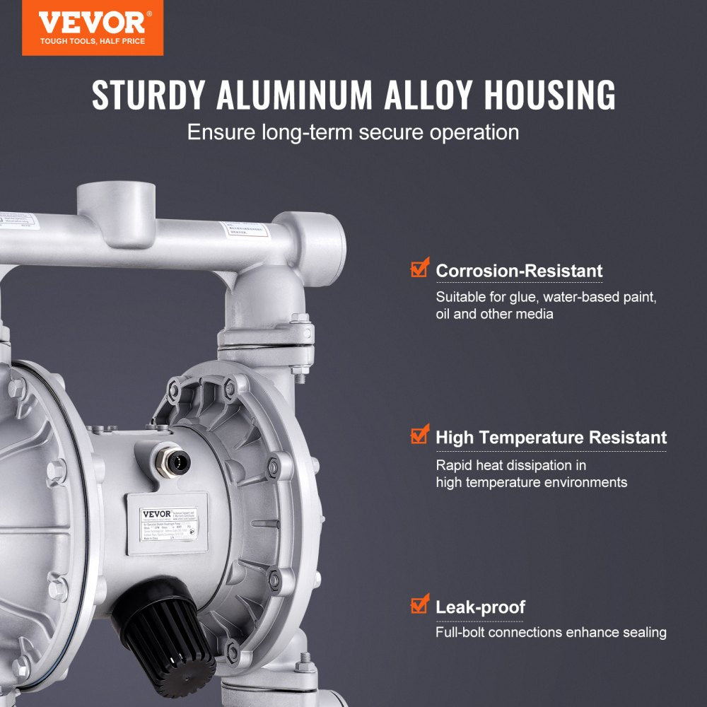 VEVOR Air Operated Double Diaphragm Pump, 44GPM, Max 115PSI Air Waste Oil Pneumatic Transfer Pump with 2 Extra