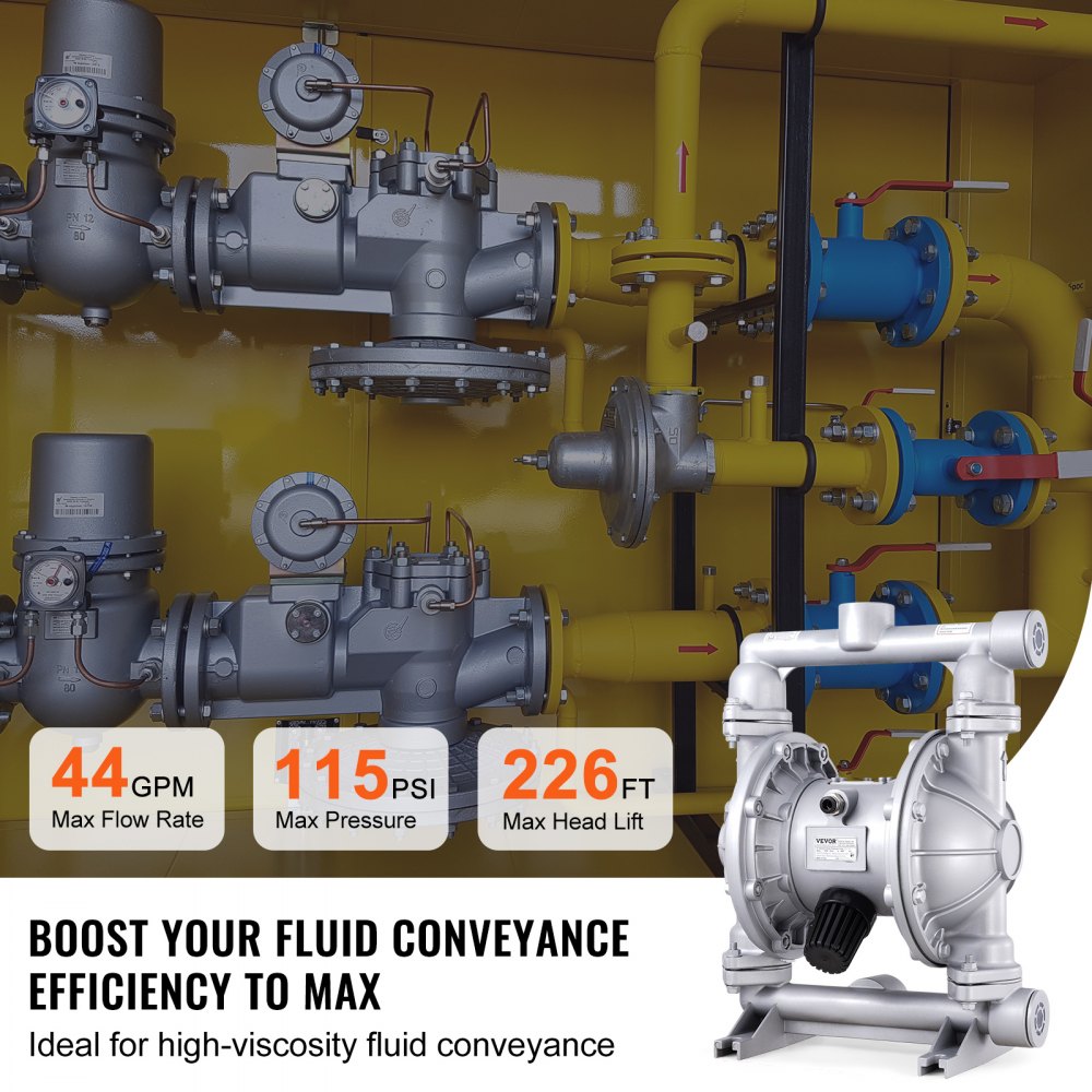 VEVOR Air Operated Double Diaphragm Pump, 44GPM, Max 115PSI Air Waste Oil Pneumatic Transfer Pump with 2 Extra