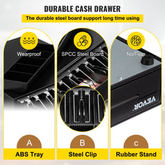 Cash Register Drawer, 13" 12 V, for POS System with 4 Bill 5 Coin Cash Tray, Removable Coin Compartment & 2 Keys