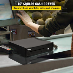 VEVOR Cash Register Drawer, 16" 12 V, for POS System with 5 Bill 8 Coin Cash Tray, Movable Coin Compartment & 2 Keys