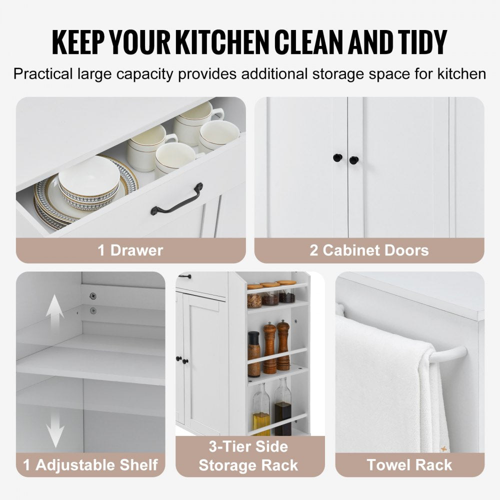 VEVOR Kitchen Island Cart, 32" Mobile Carts with Storage Cabinet, Rolling Table with Power Outlet, Spice Rack, Towel
