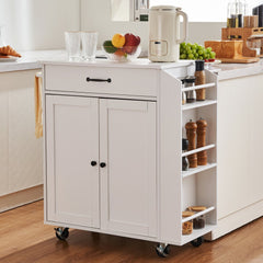 VEVOR Kitchen Island Cart, 32" Mobile Carts with Storage Cabinet, Rolling Table with Power Outlet, Spice Rack, Towel