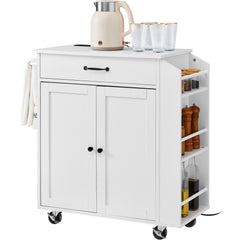 VEVOR Kitchen Island Cart, 32" Mobile Carts with Storage Cabinet, Rolling Table with Power Outlet, Spice Rack, Towel