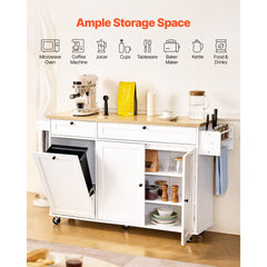 VEVOR Kitchen Island Cart with Storage, 60in Wide Mobile Kitchen Cart with Wheels, Drop Leaf, 2 Drawers, Trash Can