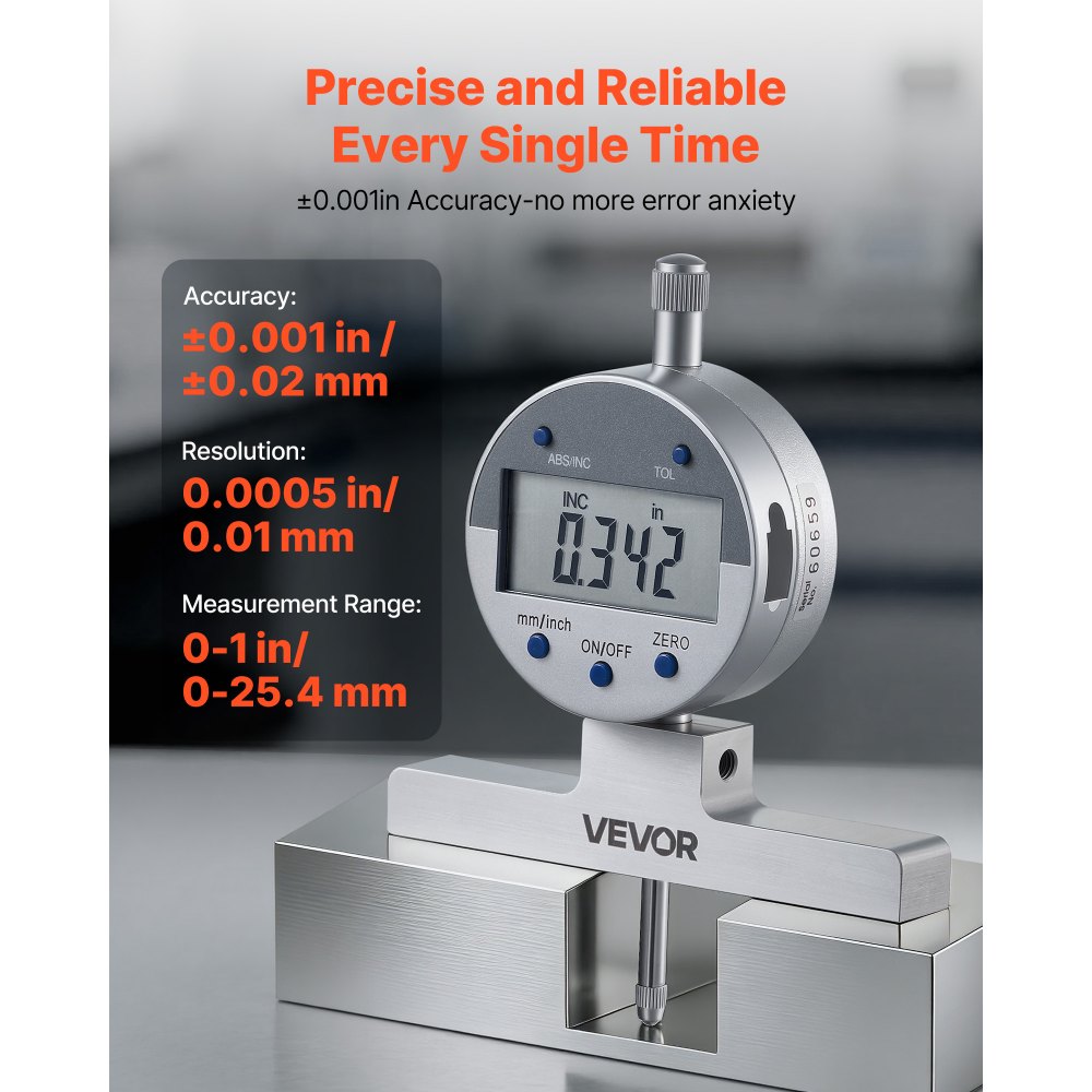 VEVOR Depth Gauge, Depth Micrometer Digital Electronic Indicator 0-22 inch Measuring Range, 0.0005" Resolution