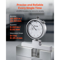 VEVOR Depth Gauge, Depth Micrometer 0-22 inch Measuring Range, 0.001" Resolution, with 4 Anvils & 6 Standard Rods