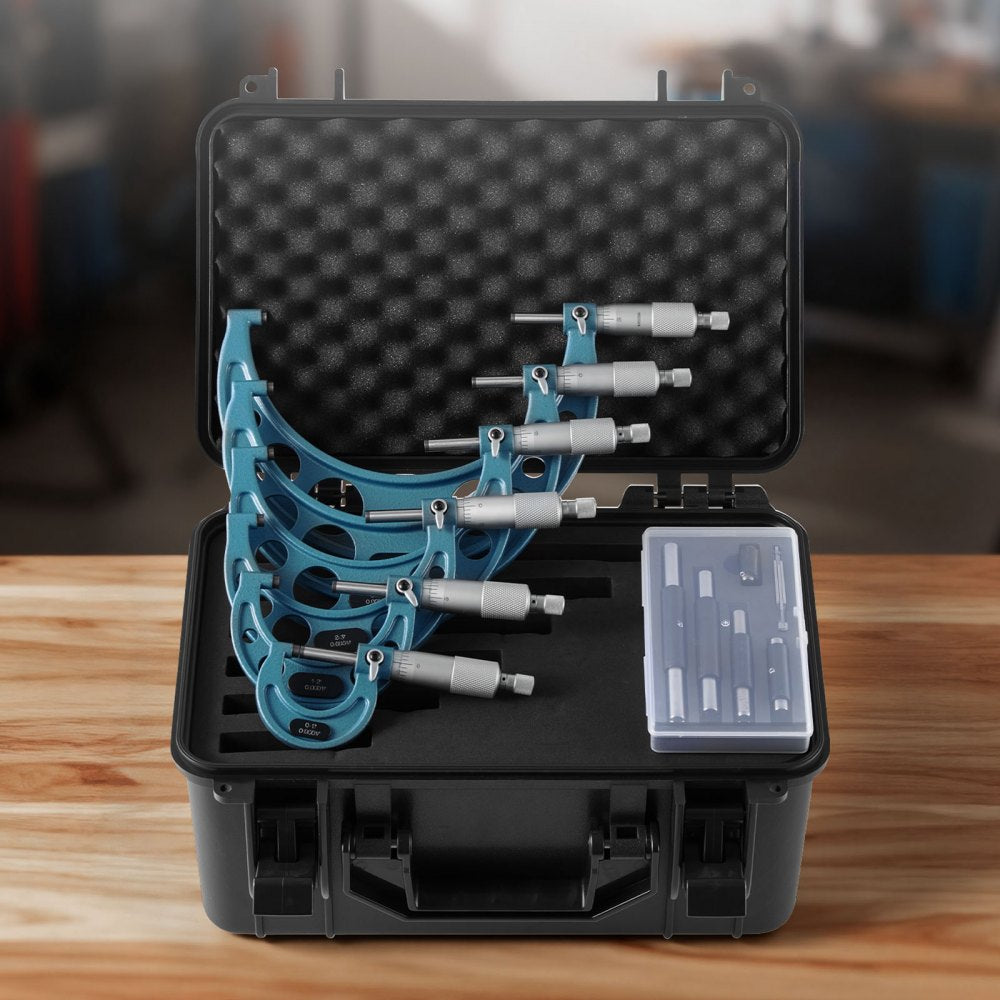 VEVOR 6 PCS Micrometer Set, 0-1"/1-2"/2-3"/3-4"/4-5"/5-6" Machinist Outside Micrometer, Precision 0.0001 Accuracy