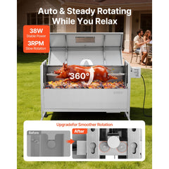 VEVOR Rotisserie Grill 38W BBQ Outdoor Pig & Lamb Spit Roaster, Charcoal Spit Roaster with 132 LBS Capacity, Wheels &