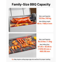 VEVOR Rotisserie Grill 38W BBQ Outdoor Pig & Lamb Spit Roaster, Charcoal Spit Roaster with 132 LBS Capacity, Wheels &