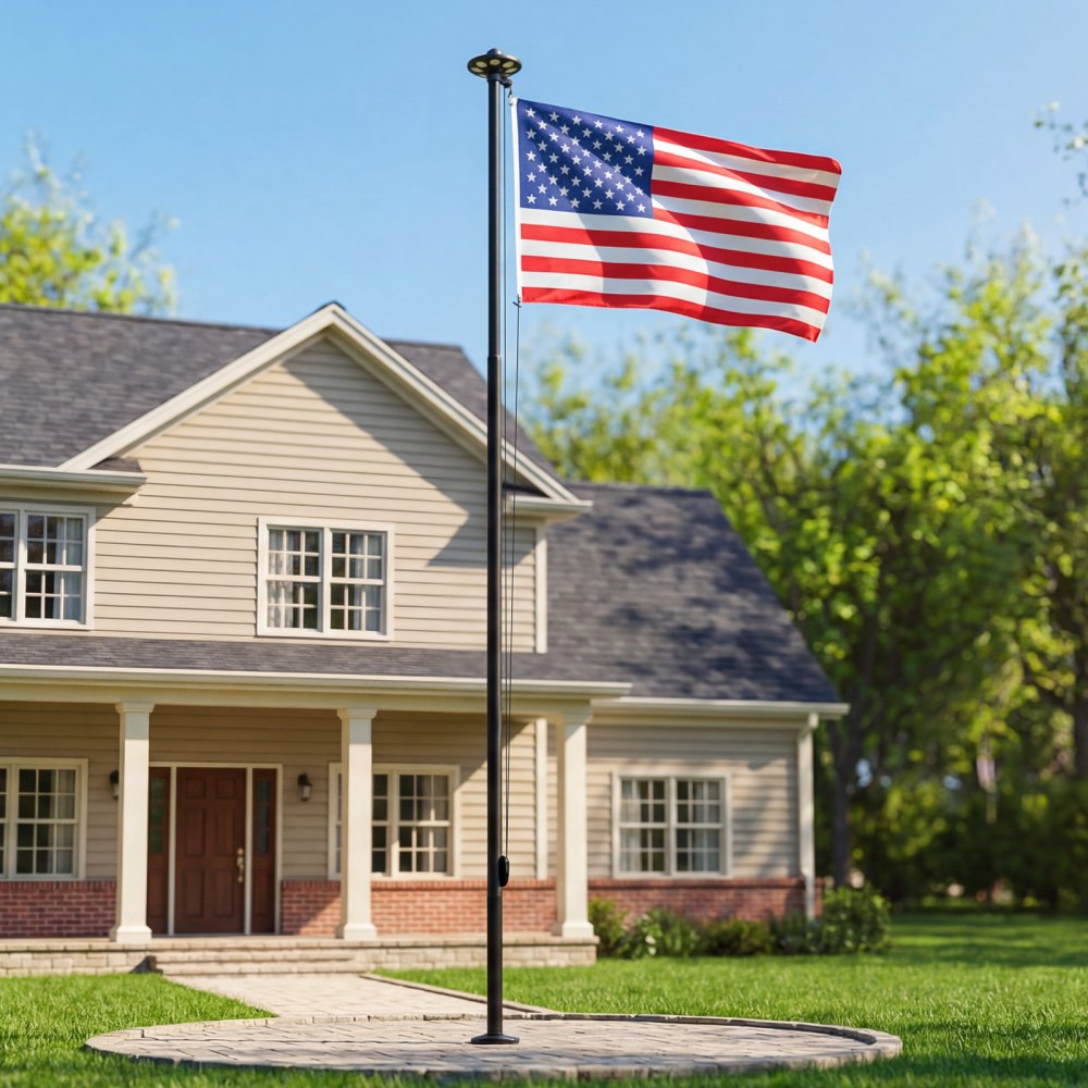 VEVOR Flag Pole, 20ft Heavy Duty Sectional Flagpole Kit with 136 LED Solar Light for Outside House In Ground, Outdoor
