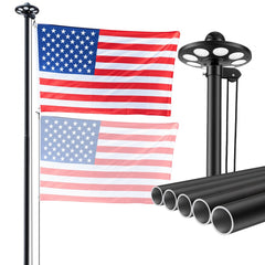 VEVOR Flag Pole, 20ft Heavy Duty Sectional Flagpole Kit with 136 LED Solar Light for Outside House In Ground, Outdoor