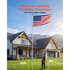 VEVOR Flag Pole, 20ft Heavy Duty Sectional Flagpole Kit for Outside House In Ground, Extra Thick Outdoor Aluminum