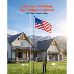VEVOR Flag Pole, 20ft Heavy Duty Sectional Flagpole Kit for Outside House In Ground, Extra Thick Outdoor Aluminum
