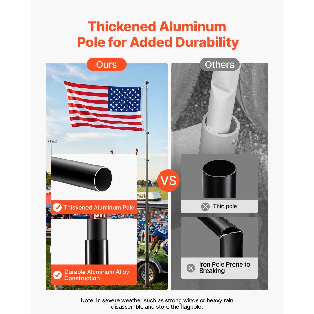 VEVOR Flag Pole, 20ft Heavy Duty Telescopic Flagpole Kit with Mounting Base for Vehicles, Extra Thick Outdoor Aluminum
