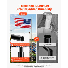 VEVOR Flag Pole, 20ft Heavy Duty Telescopic Flagpole Kit with Mounting Base for Vehicles, Extra Thick Outdoor Aluminum