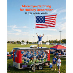 VEVOR Flag Pole, 20ft Heavy Duty Telescopic Flagpole Kit with Mounting Base for Vehicles, Extra Thick Outdoor Aluminum
