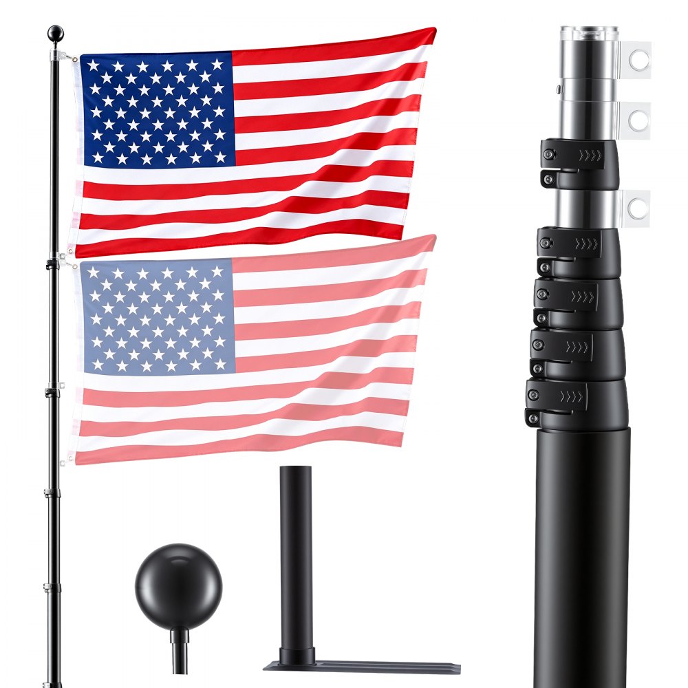 VEVOR Flag Pole, 20ft Heavy Duty Telescopic Flagpole Kit with Mounting Base for Vehicles, Extra Thick Outdoor Aluminum
