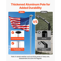 VEVOR Flag Pole, 20ft Heavy Duty Sectional Flagpole Kit with 136 LED Solar Light for Outside House In Ground, Outdoor