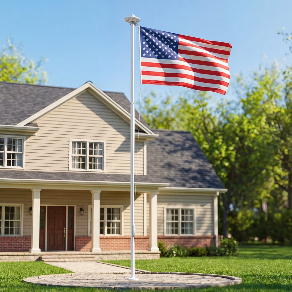 VEVOR Flag Pole, 20ft Heavy Duty Sectional Flagpole Kit with 136 LED Solar Light for Outside House In Ground, Outdoor