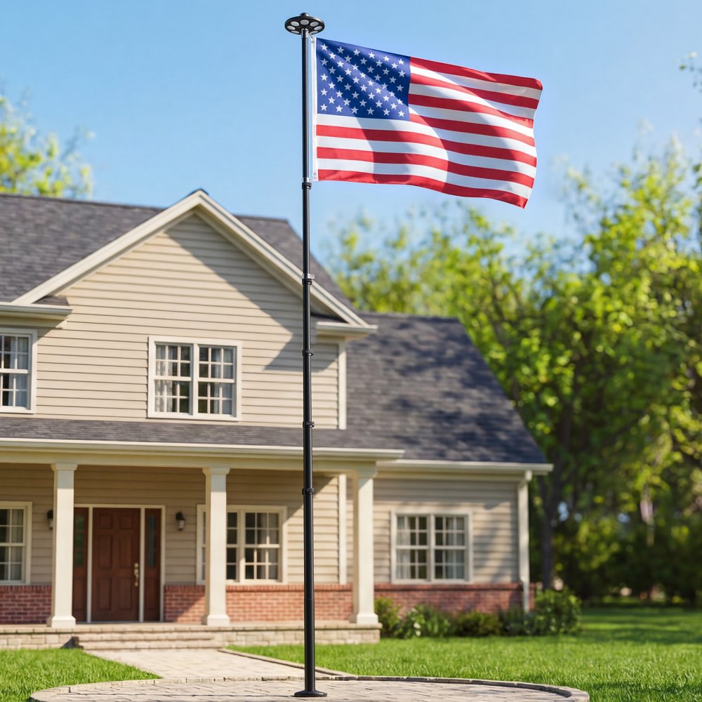 VEVOR Flag Pole, 20ft Heavy Duty Telescopic Flagpole Kit with 136 LED Solar Light for Outside House In Ground, Outdoor